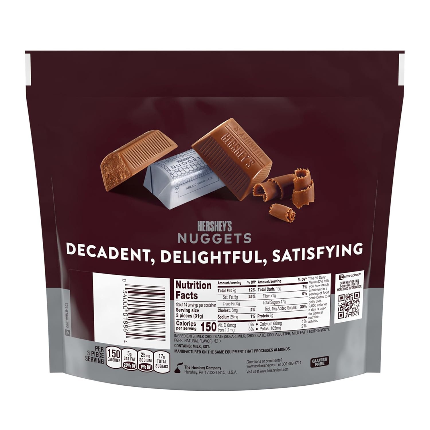 HERSHEY'S Milk Chocolate Nuggets Packaged Candy Family Pack Stand Up Bag, 15.8 oz.(447 g) - Image 2