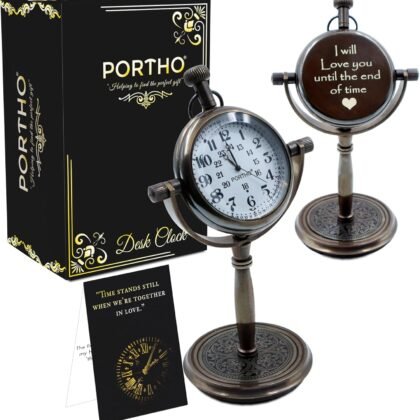 PORTHO Engraved Antique Desk Clock - Table Watch - Desktop Clock - I Will Love You Until The end of time Quote engrave Gift Clock