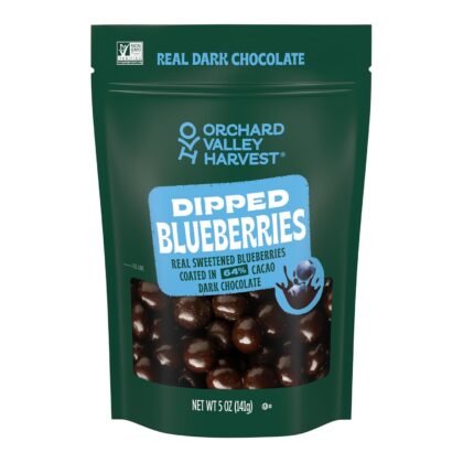 Orchard Valley Harvest Dark Chocolate Dipped Blueberries 5 oz (Pack of 1), Made With Real Sweetened Blueberries, Gluten Free, Non-GMO, Stand Up Bag, On-The-Go Snack For The Whole Family