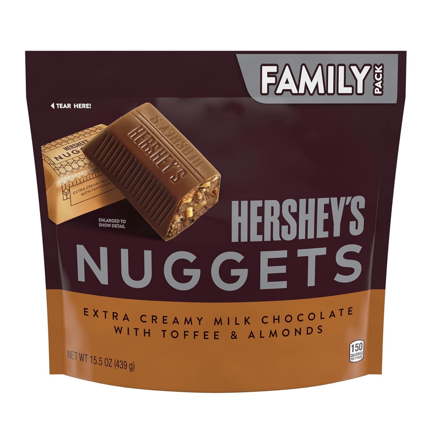 Hersheys Nuggets Extra Creamy Milk Chocolate, Toffee And Almonds Candy Bars, Individually Wrapped, 439g Share Pack - Image 3