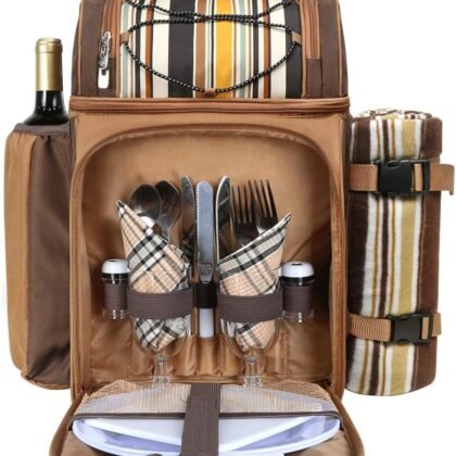 Hap Tim Picnic Basket Backpack for 2 Person with 2 Insulated Cooler Compartment, Wine Holder, Fleece Blanket, Cutlery Set, Wedding Gifts for Couples, Bridal Shower Gifts, Engagement Gifts