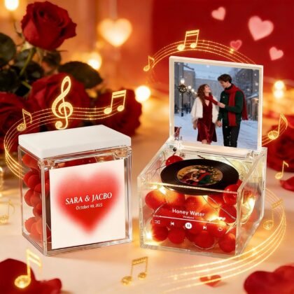 Custom Acrylic Music Box with Light – Personalized Mini Photo & Song Vinyl Record Player, Romantic Valentine’s Day Gift for Couples, Him or Her, Anniversary Birthday Gifts for Women Wife Girlfriend