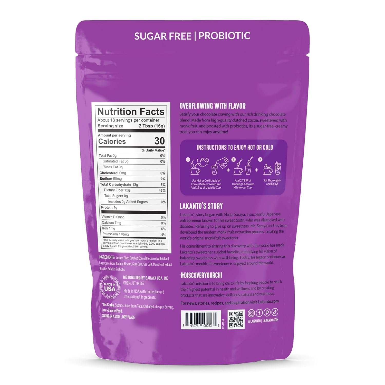 Lakanto Sugar Free Drinking Chocolate - Cold or Hot Cocoa Powder Mix, Shelf Stable Probiotics, Monk Fruit Sweetener, Keto Diet Friendly, Vegan, Dutch Cocoa, Gourmet Taste (Original - 10 oz) - Image 2