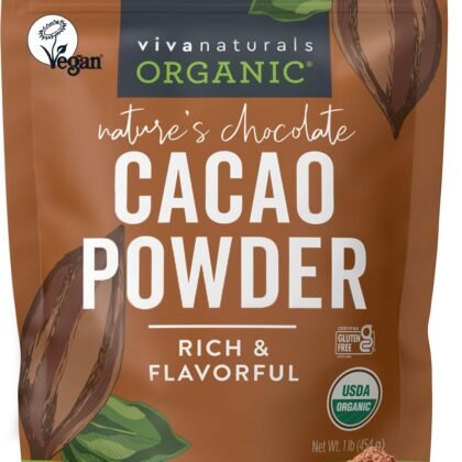 Organic Cacao Powder, Unsweetened, 1 lb (454 g) – Rich Dark Chocolate Flavor, Perfect for Baking, Smoothies & Hot Chocolate – Vegan, Keto, Paleo, Non-GMO & Gluten-Free Cocoa Powder