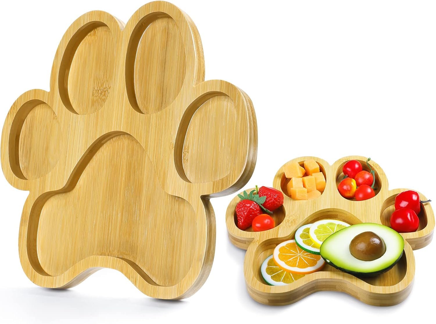 Teling 2 Pcs Paw Bamboo Serving Tray Wooden Snack Platters with 5 Grooves Bamboo Charcuterie Board Wood Candy Dish Bowl Gifts for Spring Holiday Birthday Party Supplies, 10-11 Inch - Image 8