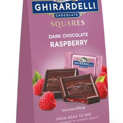 GHIRARDELLI Dark Chocolate Raspberry SQUARES, 5.32 oz Bag Premium Individually Wrapped Chocolate Candy Rich Dark Chocolate with Raspberry Filling