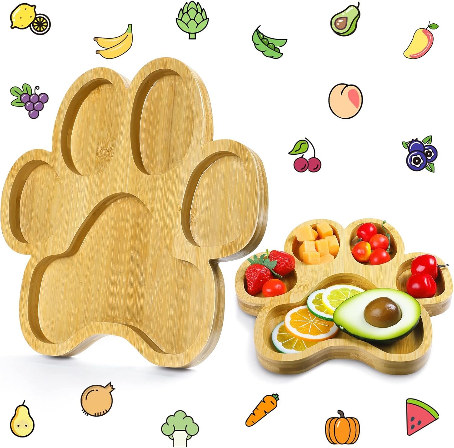 Teling 2 Pcs Paw Bamboo Serving Tray Wooden Snack Platters with 5 Grooves Bamboo Charcuterie Board Wood Candy Dish Bowl Gifts for Spring Holiday Birthday Party Supplies, 10-11 Inch - Image 9