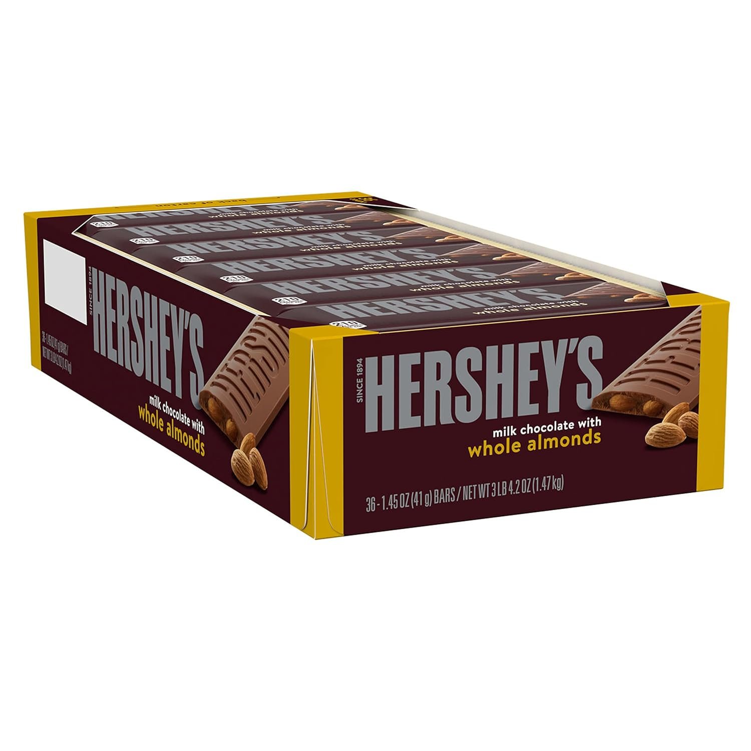 HERSHEY'S Milk Chocolate with Whole Almonds Candy Bars, 1.45 oz (36 Count) - Image 3