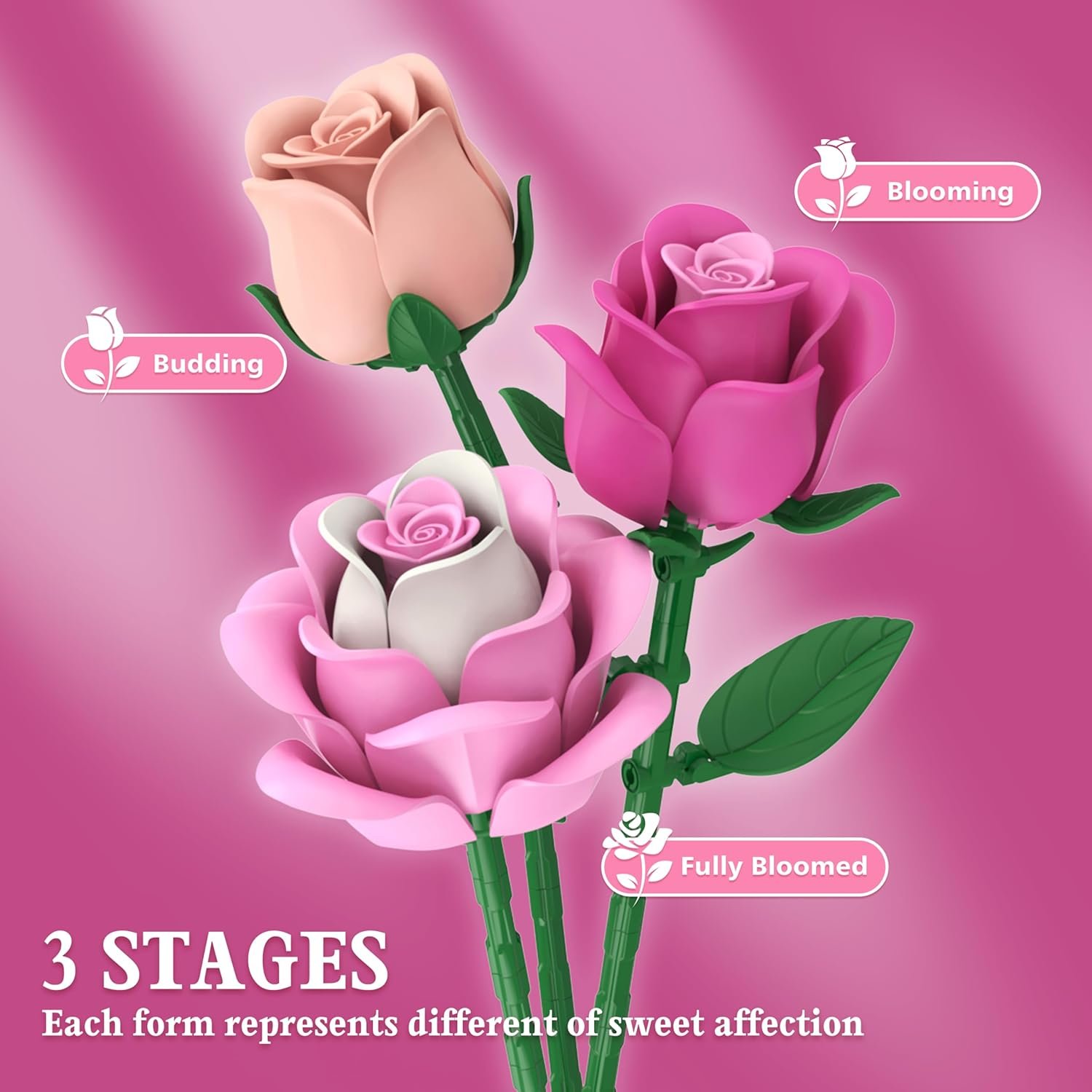 Pink Rose Bouquet Flowers Building Set, 834Pcs Roses Artificial Flowers Botanical Collection Compatible with Lego Flowers for Adults Valentines Day Gifts for Her Women Wife Girlfriend Mom - Image 3