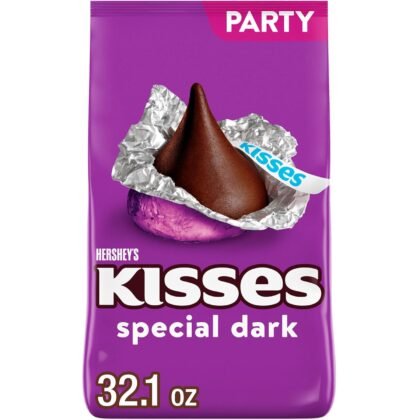 HERSHEY'S KISSES SPECIAL DARK Mildly Sweet Chocolate Candy Party Pack, Great Holiday Candy and Stocking Stuffer 32.1 oz