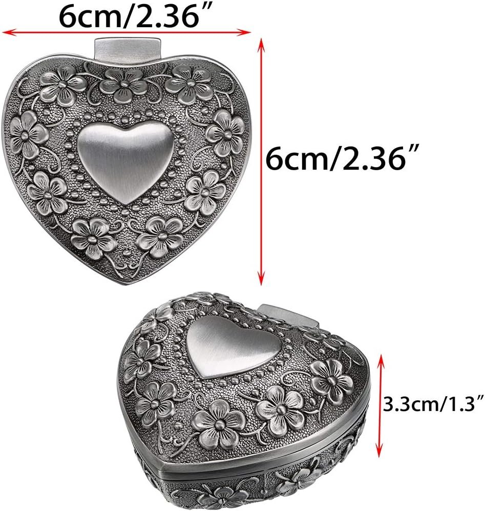 Hipiwe Vintage Heart Shape Jewelry Box - Small Antique Ring/Earrings/Necklace Storage Organizer Case, Metal Treasure Chest Trinket Keepsake Gift Box for Women - Image 2