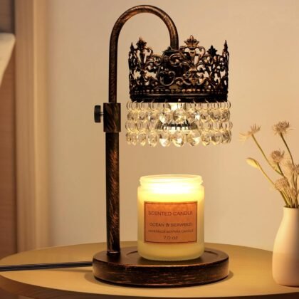 Candle Warmer Lamp with Timer Dimmer Adjustable Height with 2 Bulbs Crystal Candle Lamp Elegant Home Decor for Valentine's Day Gift Wax Melt Warmers for Women Birthday Gift (Black Gold Brushed)