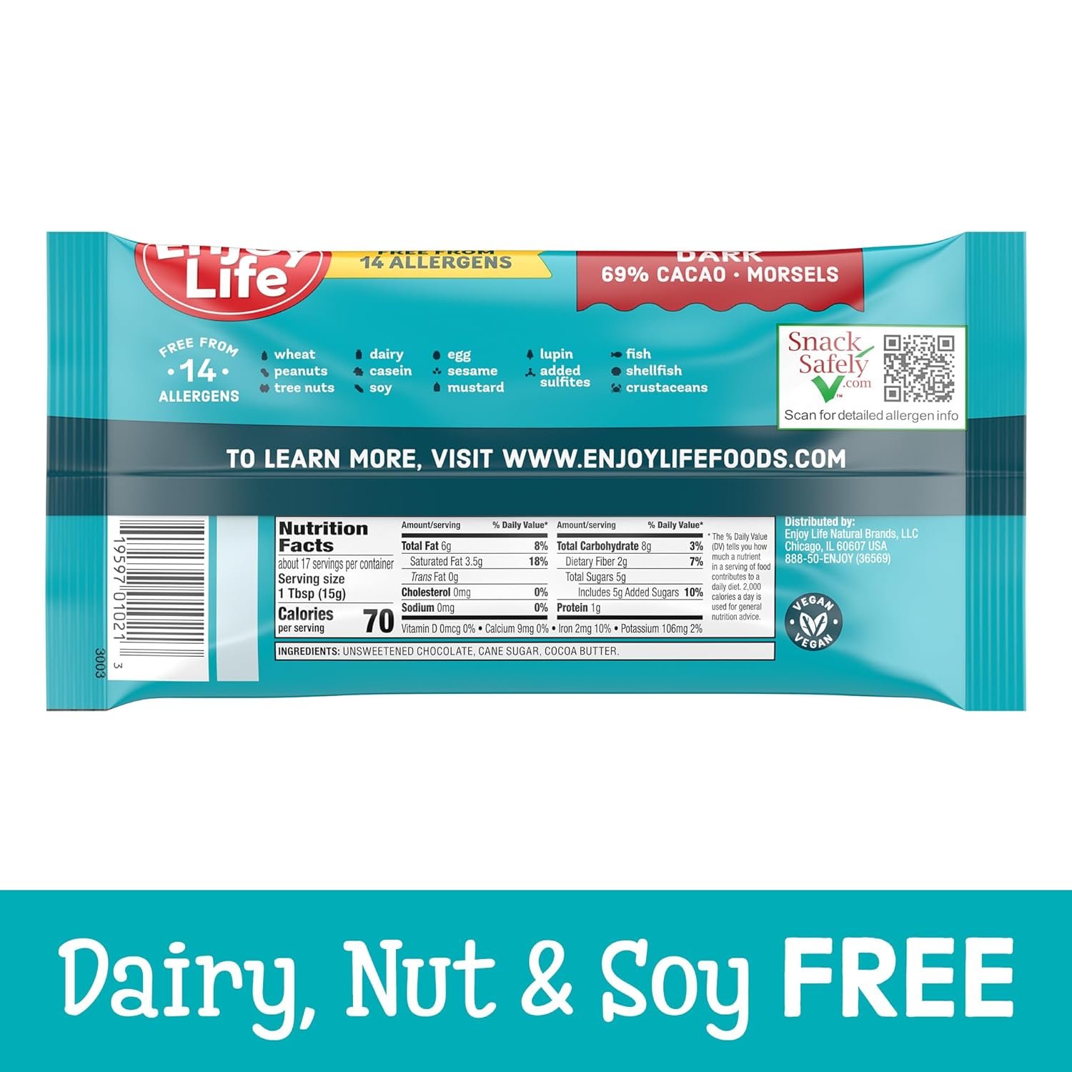 Enjoy Life Baking Dark Chocolate Morsels, Dairy Free , Soy Free, Nut Free, Non GMO, Gluten Free, Vegan Chocolate Chips, 9 oz bag - Image 4