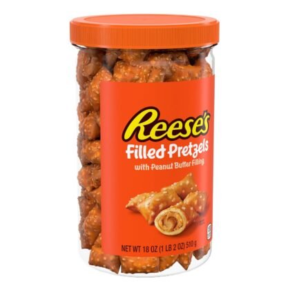 Reese's Filled Pretzels, Peanut Butter Pretzel Nuggets, Crunchy, Ready to Eat, Sweet and Salty Snack, 18oz Jar