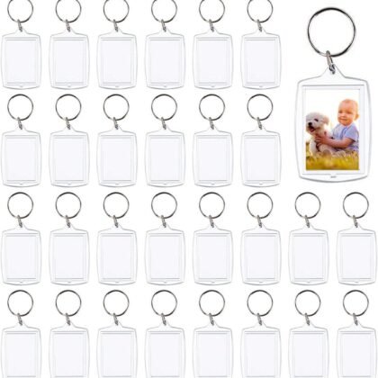 30 PCS Photo Insert Keychains, Acrylic Clear Blank Keyrings Picture Frame Keyring with Split Ring for Personalised Custom and Passport Photo Size, 1.57 Inch by 2.36 Inch