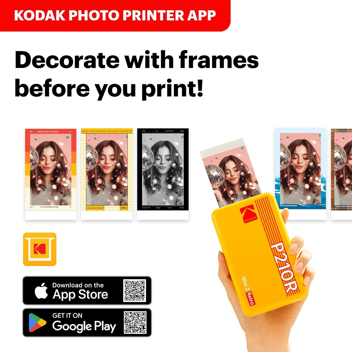 KODAK Mini 2 Retro 4PASS Portable Photo Printer, 2.1x3.4 inches, Instant Picture Printer for iPhone and Android, Photo Printer Gift, 38 Sheets Bundle, White - Image 6