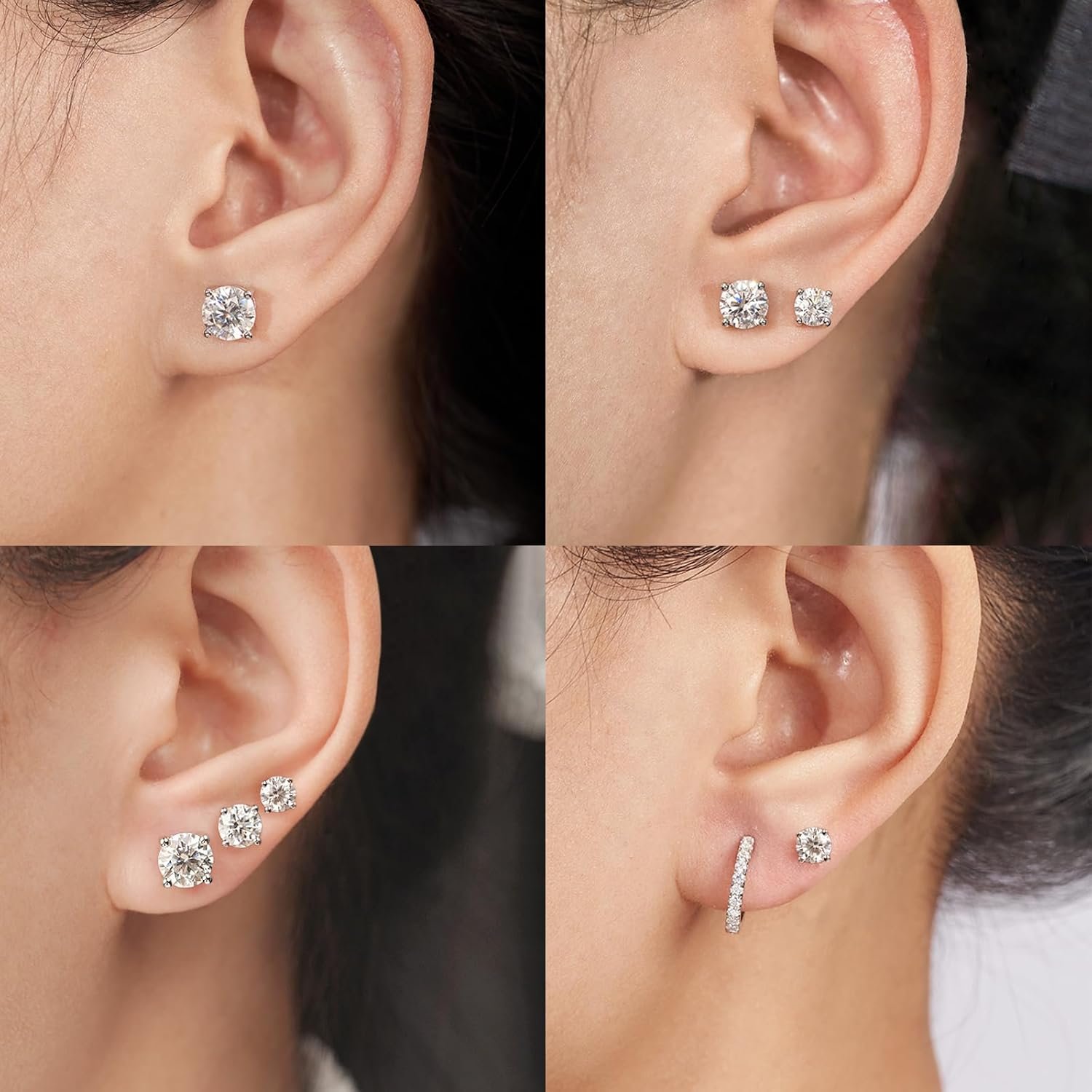 YODEWA 1/2/3ct Moissanite Stud Earrings for Women 925 Sterling Silver Hypoallergenic Butterfly Back 1 Pair DEF Color Lab Created Brilliant Round Moissanite Earrings - Image 6