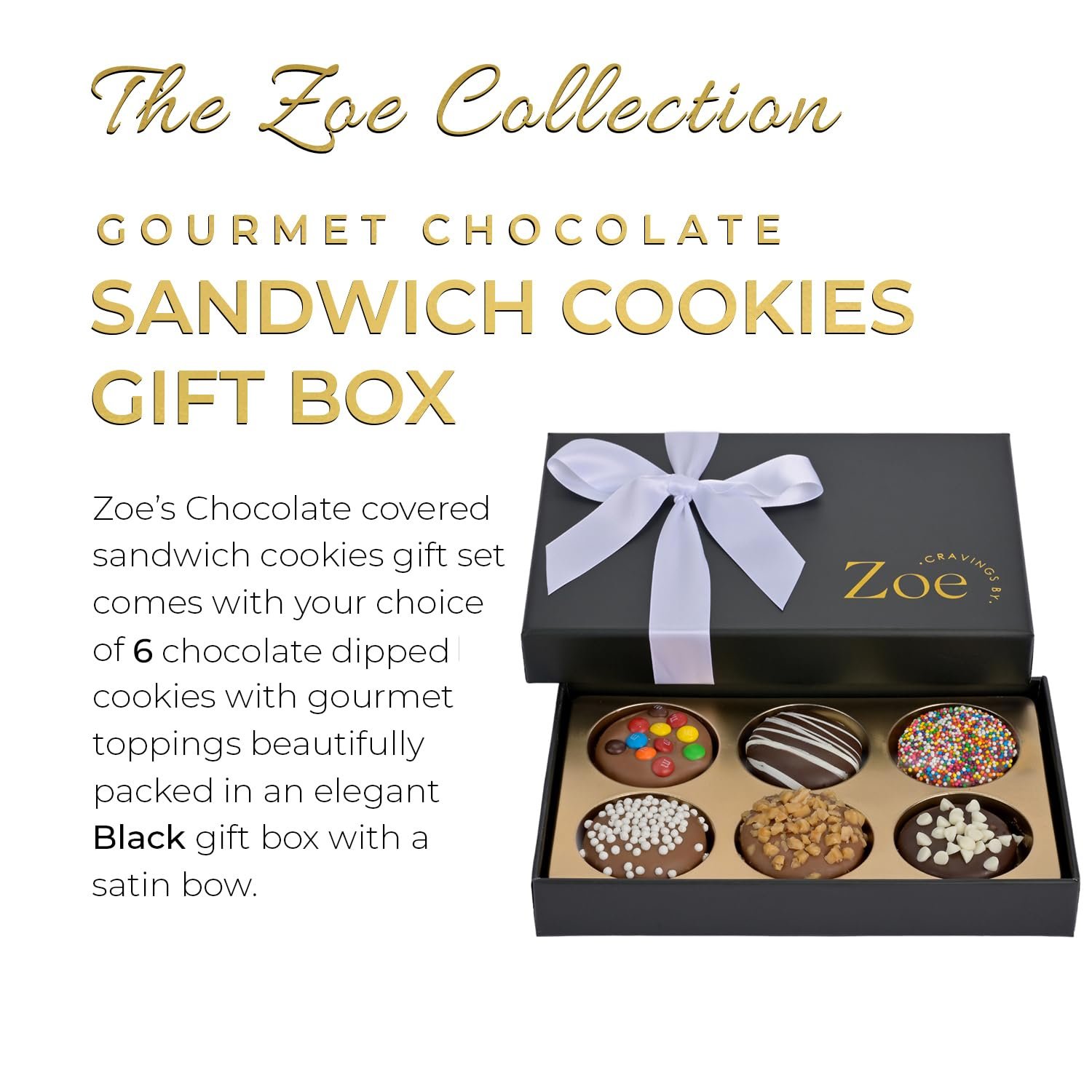 CRAVINGS BY ZOE Birthday Chocolate Covered Cookies Gift Basket | 6 Count | Kosher Milk & Dark Belgian Chocolate Gourmet Food Gift Box | Thank You, Candy Gifting Men Women Him Her Mom - Image 5