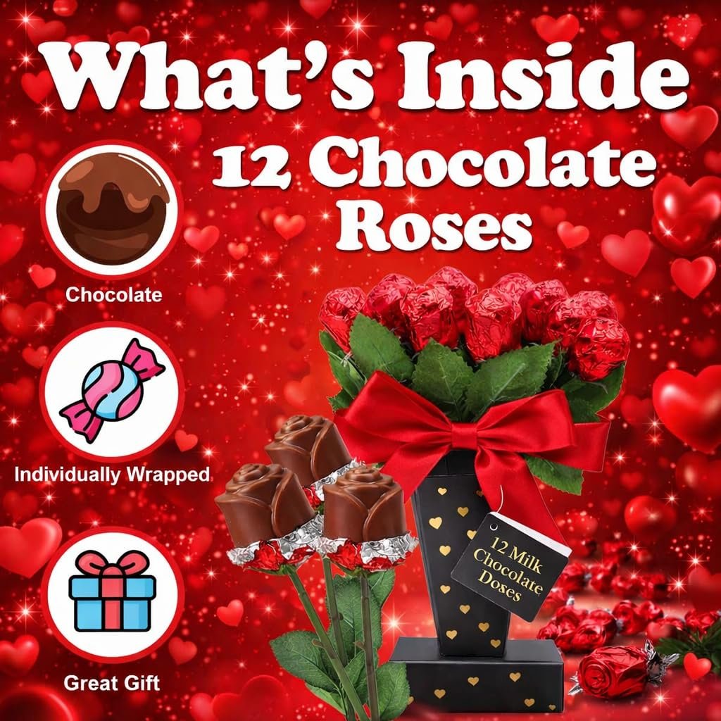 One Dozen Belgian Milk Chocolate Roses in Gift Box | Edible Bouquet Flower - Gift | Sweet Love Her Wife Girlfriend Daughter (1 Gift Box, Sweetheart Chocolate Roses) - Image 5