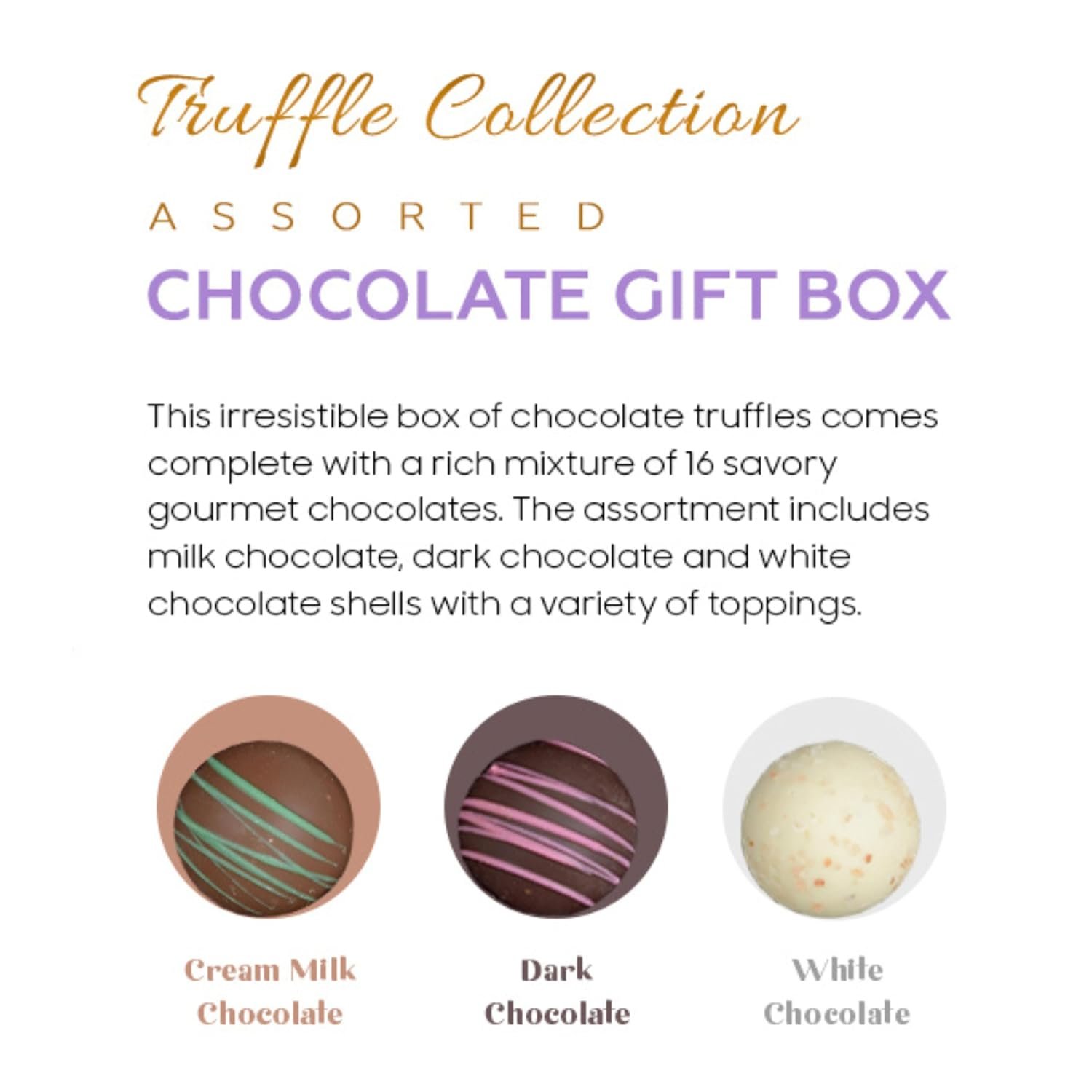 CRAVINGS BY ZOE Happy Birthday Chocolate Truffles Gift Box | 16 Count | Assorted Gourmet Milk & Dark Chocolate Candy Food Gift Basket | Birthday Gifts for Women & Men Mom Dad Kid Him Her Adult Family - Image 3