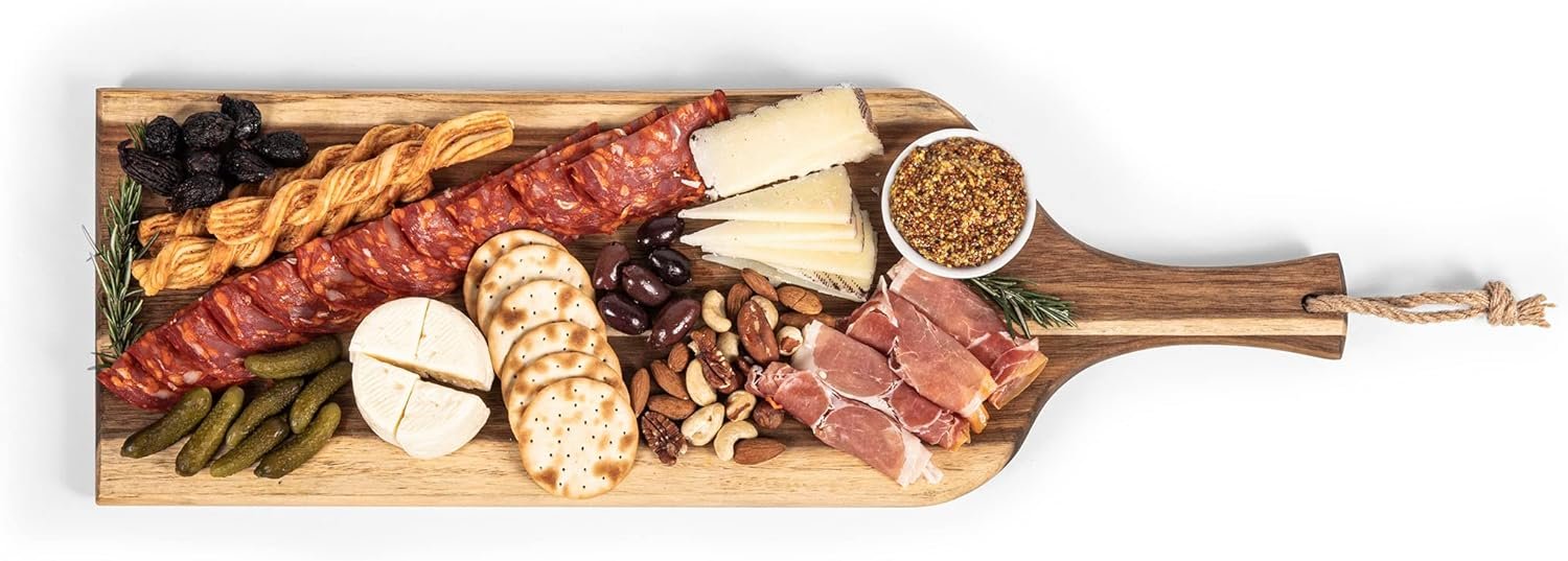 PICNIC TIME Monogram - B - Personalized Artisan 24" Acacia Charcuterie Board with Raw Wood Edge, Cheese Board, Serving Platter, (Acacia Wood) - Image 6