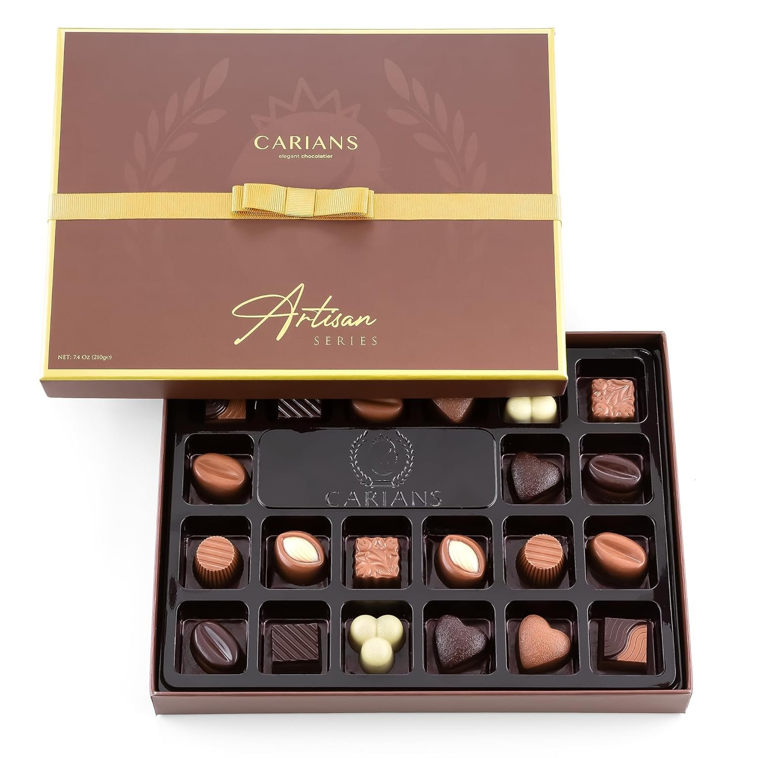 CARIANS Valentine’s Day Chocolate Gift Box, Assorted Luxury Premium Pralines Gourmet Chocolate Basket, Dark, Milk & Truffles, Box of Candy, Elegant Valentine’s Day Gift for Her, 21 pc.