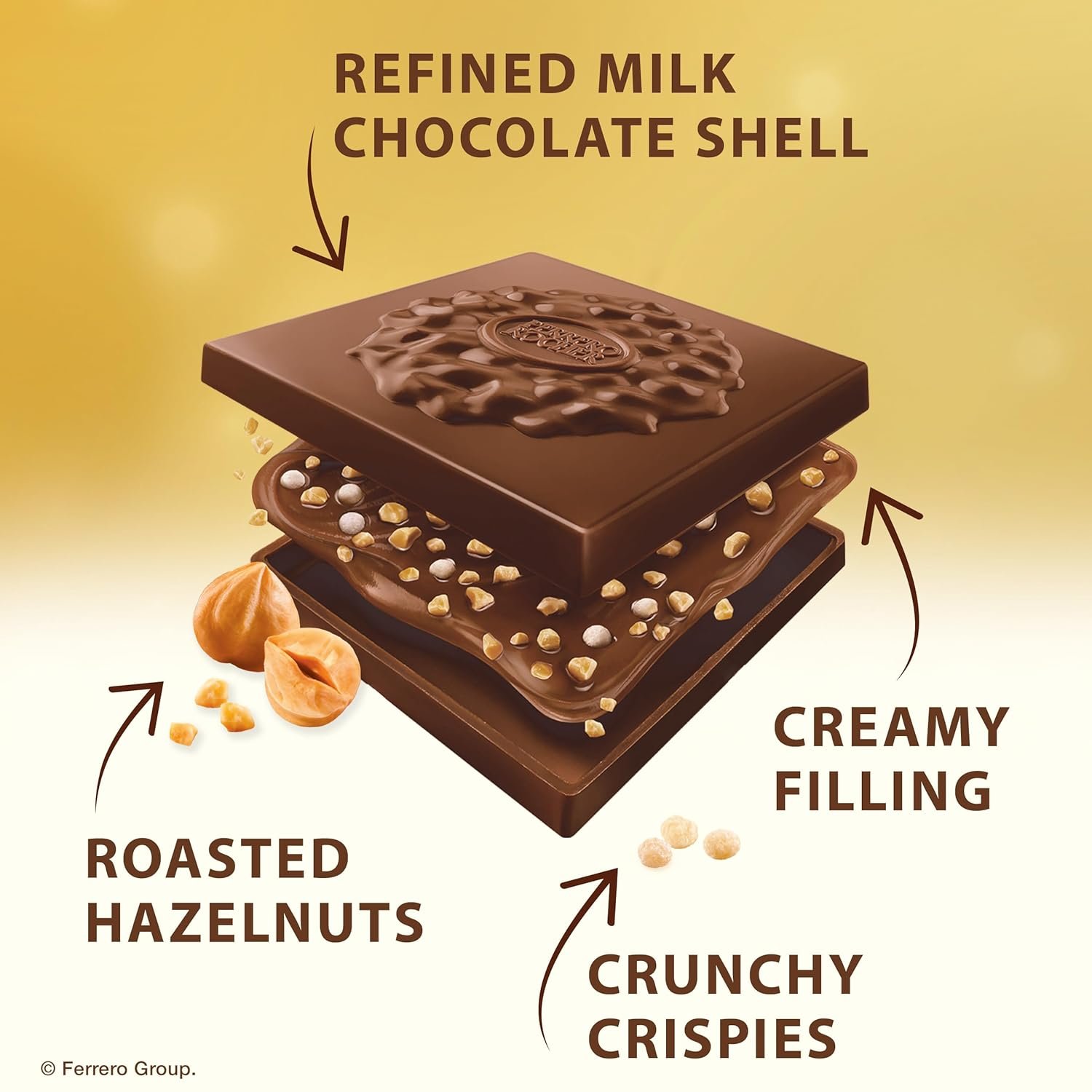 Ferrero Rocher Premium Hazelnut Milk chocolate squares, Chocolate Gifts, 10 Pieces, 3.7 oz - Image 4