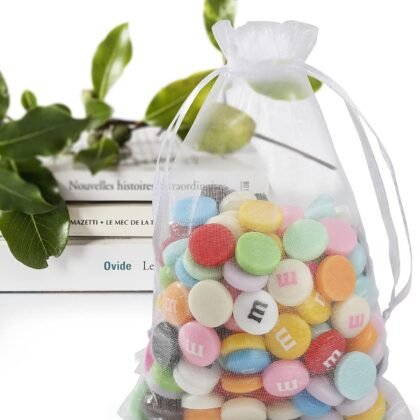 ANZNKU 50 Pack Organza Bags 4 x 6 inch Small Bags, Favor Bag, Sheer Mesh Bag, White Gift Pouches with Drawstring, Organza Favor Pouches, Packaging Pouch for Christmas Wedding Party