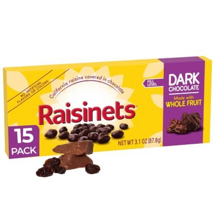 Raisinets Dark Chocolate Covered Raisins, Gluten-free California Movie Theater Candy Box 3.1 oz, Bulk 15 Pack