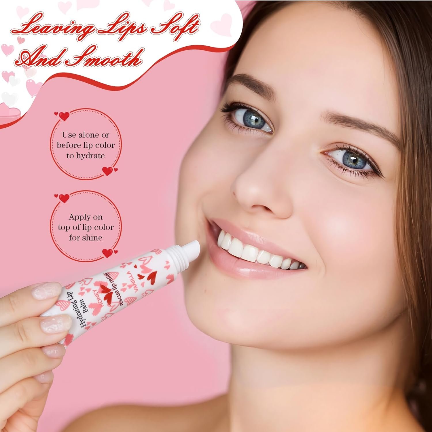 Leelosp 12 Pcs Valentine's Day Lip Balm Galentine's Gifts Bulk Honey Vanilla Lip Balm Conversation Heart Hydrating Natural for Dry Cracked Lips Women Valentines Gifts Bulk for Her - Image 4