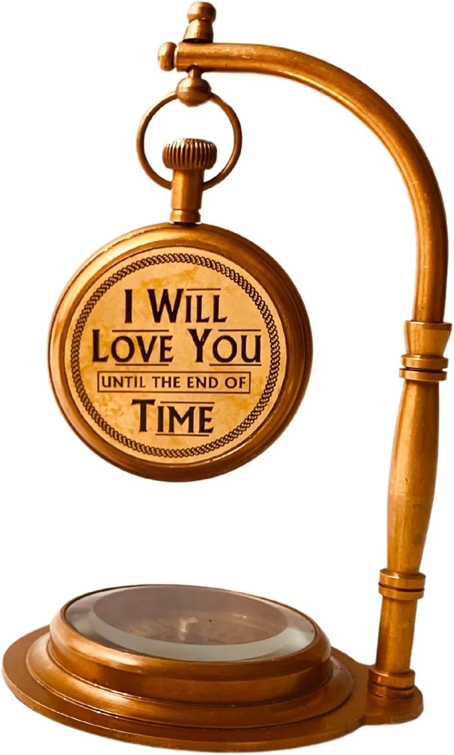 ALADEAN Brass Table Clock with Compass | Romantic Desk Clock - Decorative Vintage Mechanical Clock Lovers Boyfriend/Husband Birthday/Wedding Gifts (Love You) - Image 7