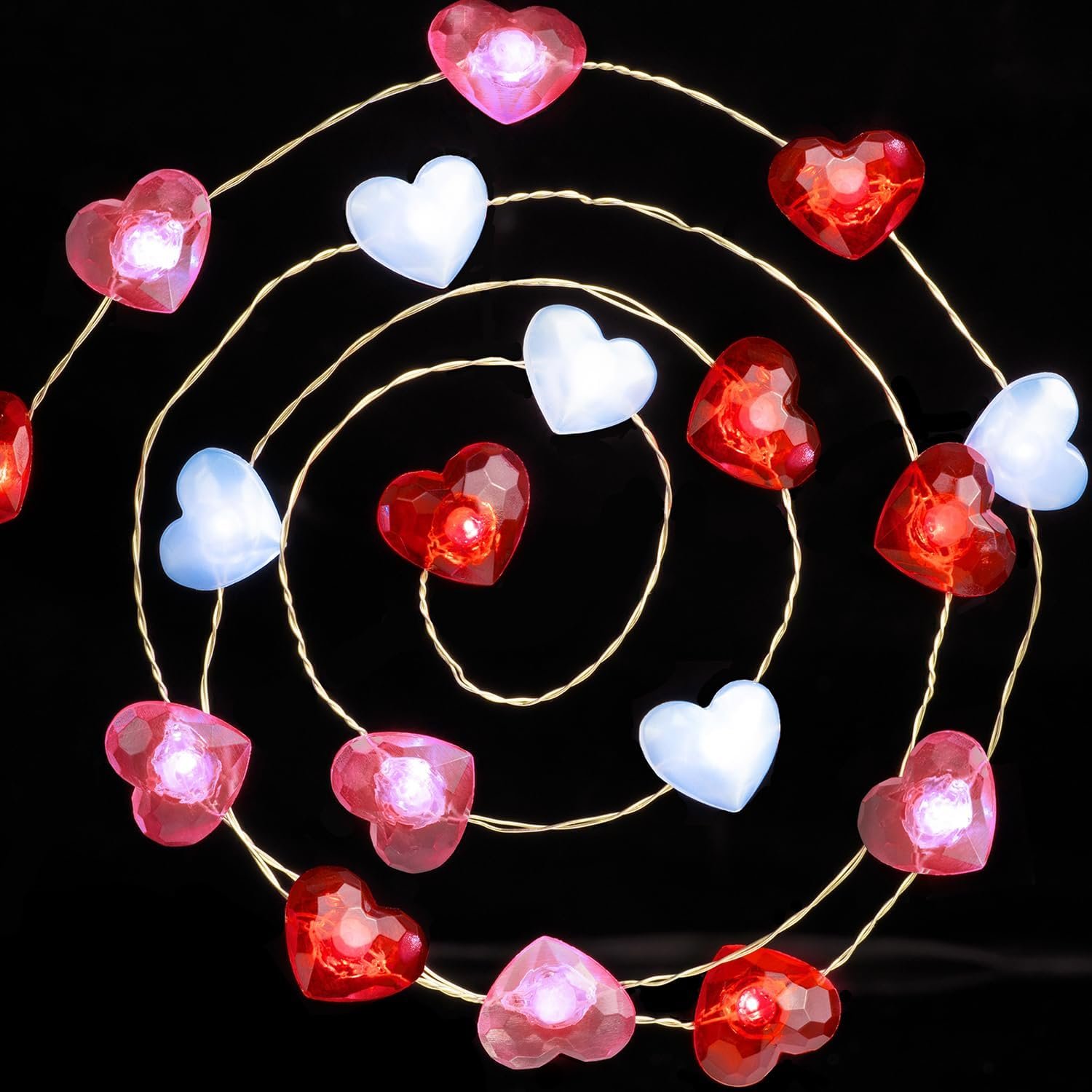 Valentine Day Decorations 13 ft 40 LEDs Red White Pink Heart Shaped Twinkle Fairy String Lights Battery Operated for Kids Wedding Indoor Outdoor Party Valentine's Day Mother's Day Decor with Timer - Image 8