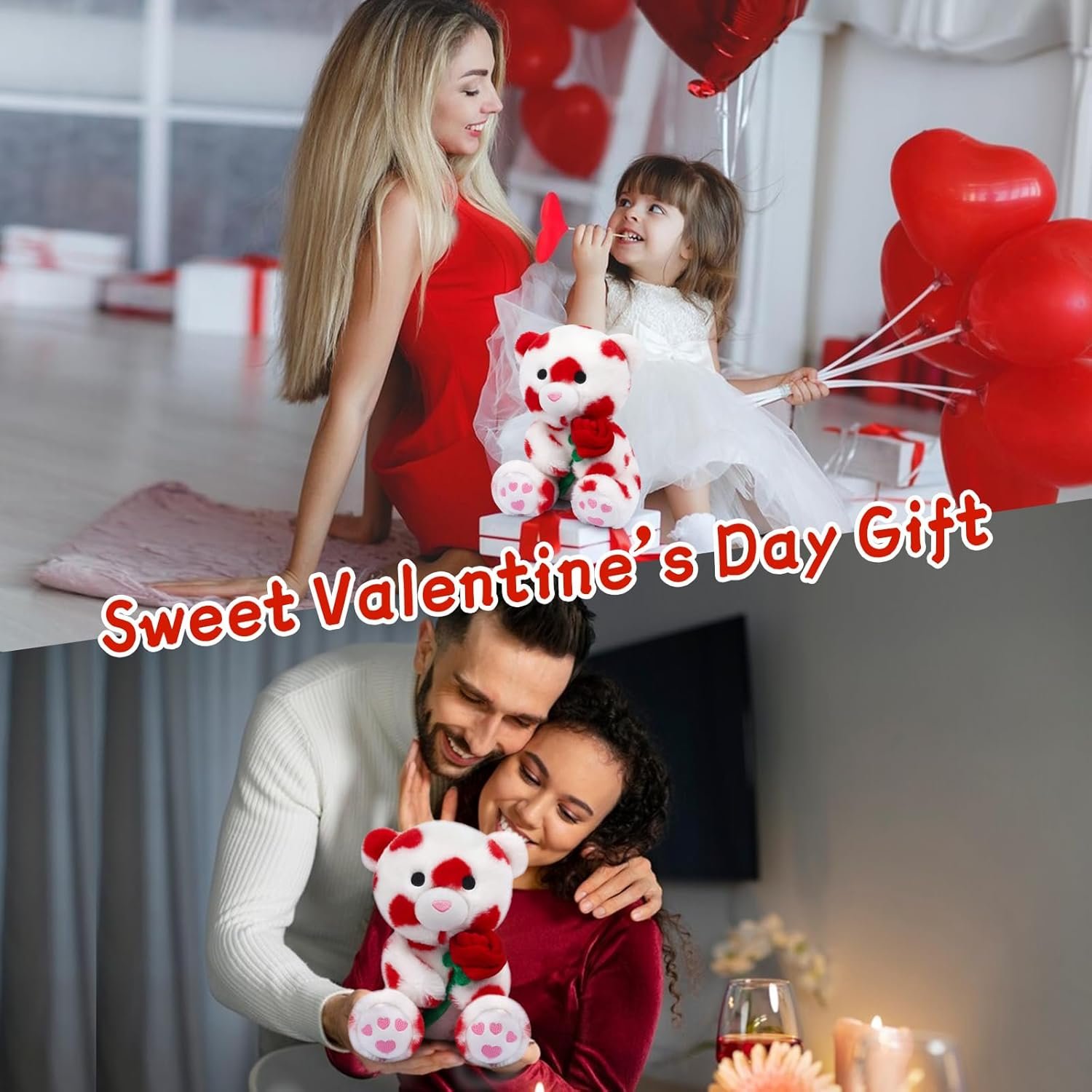 Valentine's Day Plush Teddy Bear with Rose, Stuffed Animal Gift for Her & Boyfriend, Party Decor - Image 3