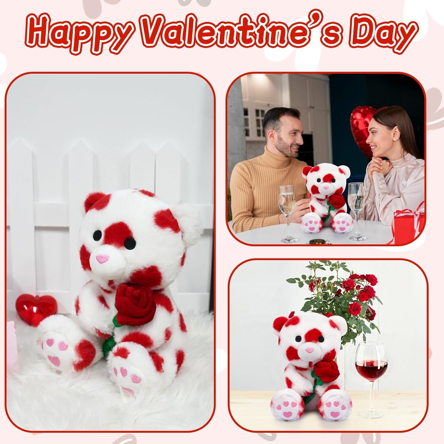 Valentine's Day Plush Teddy Bear with Rose, Stuffed Animal Gift for Her & Boyfriend, Party Decor - Image 4