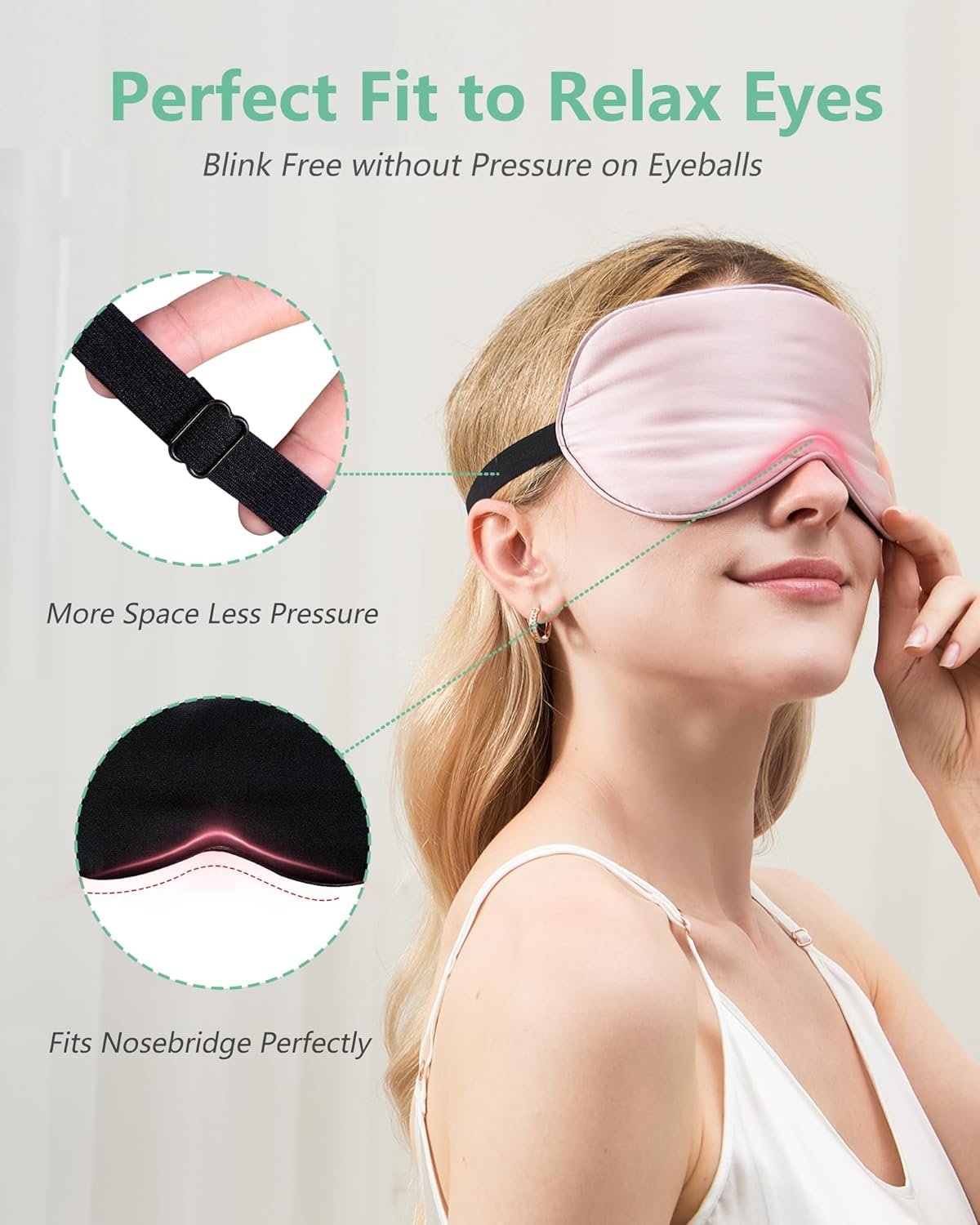 BeeVines 100% Real Mulberry Silk 2 Pack Sleep Mask, Natural Pure Silk Eye Masks with Adjustable Strap for Sleeping, 100% Block Light Eye Sleep Shade Cover, Reduces Puffy Eyes Traveling Gifts - Image 3