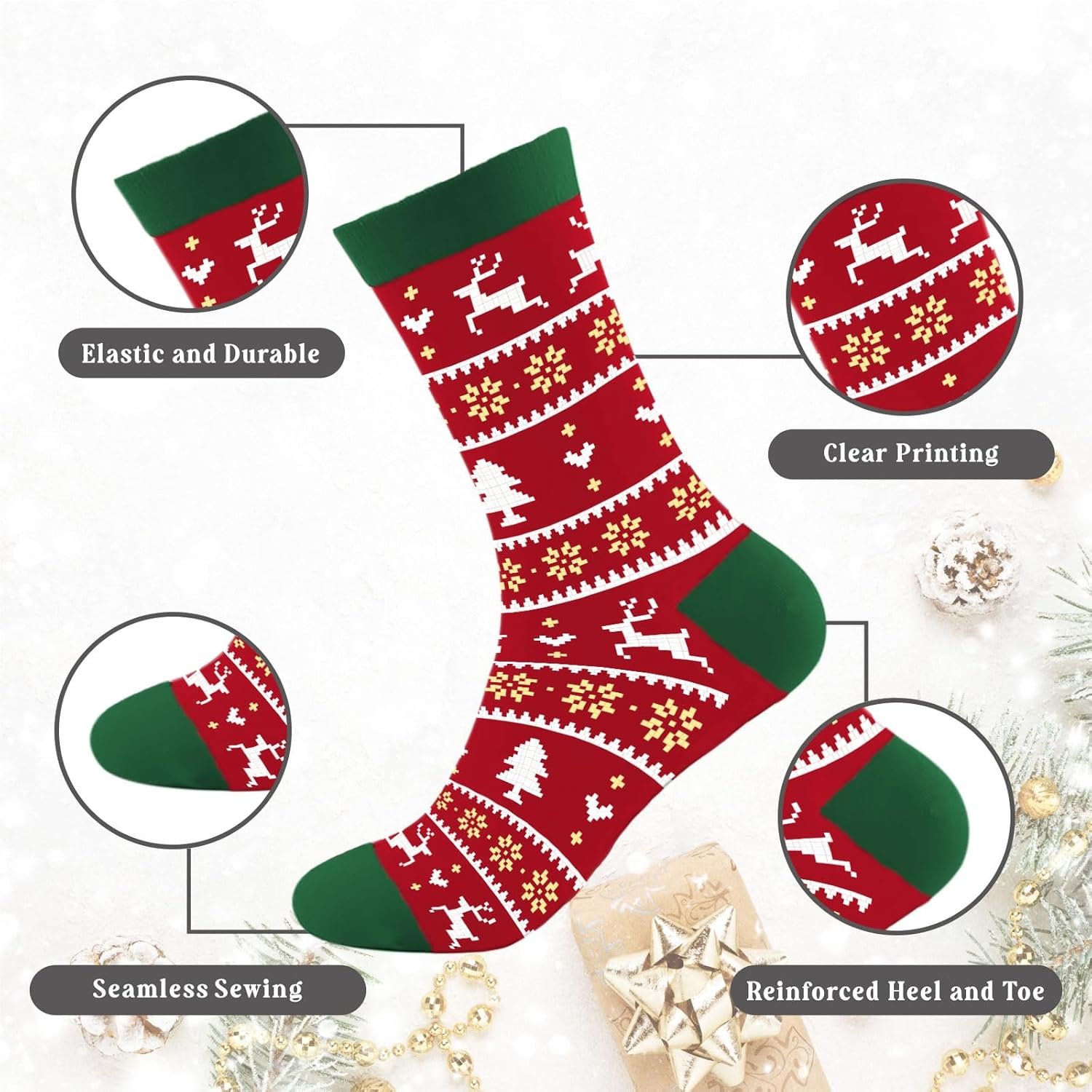 Funny Christmas Socks for Couples, His and Hers Christmas Gifts, Winter Warm Knitted Holiday Sock for Women Men, 2 Pairs Xmas Matching Socks White Elephant Gifts Stocking Stuffers - Image 5