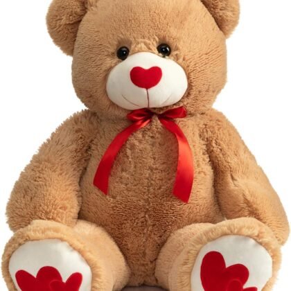 HollyHOME Big Teddy Bear Stuffed Animal Valentines Large Bear Plush with Red Heart for Girlfriend and Kids Valentines 36 inch Tan