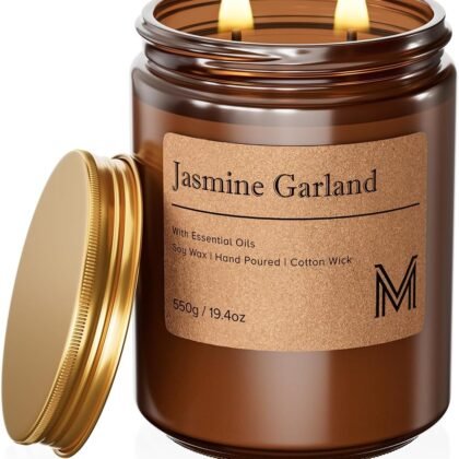 M&SENSE Jasmine Garland Scented Christmas Candle Gift | 19.4oz, 115-Hour Burn | Natural Organic Soy Wax | Long-Lasting for Stress Relief and Gifting | for Christmas, Thanksgiving, Holiday