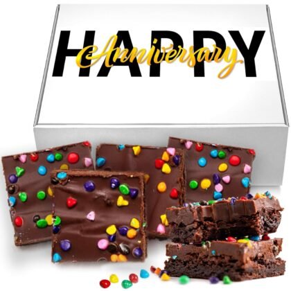 Happy Anniversary Brownies Gift Basket | Gifts For Women Men Husband Wife Couples | Fresh Bakery Fudge Brownie Cake Treats | Nut Free | Kosher