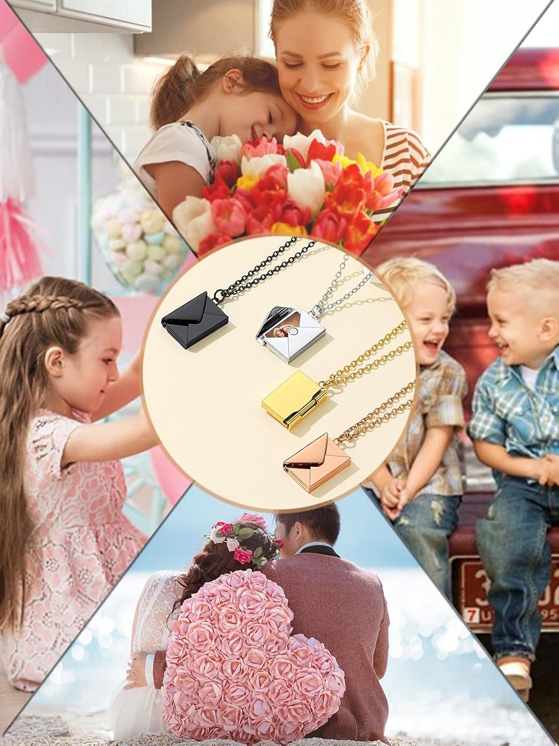 Custom4U Personalized Envelope Necklace with Picture Message Custom Love Letter Locket Necklace for Women Silver/Gold/Rose Gold/Black Birthday Mothers Day Photo Jewelry Gifts for Mom Wife (Gift Box) - Image 7