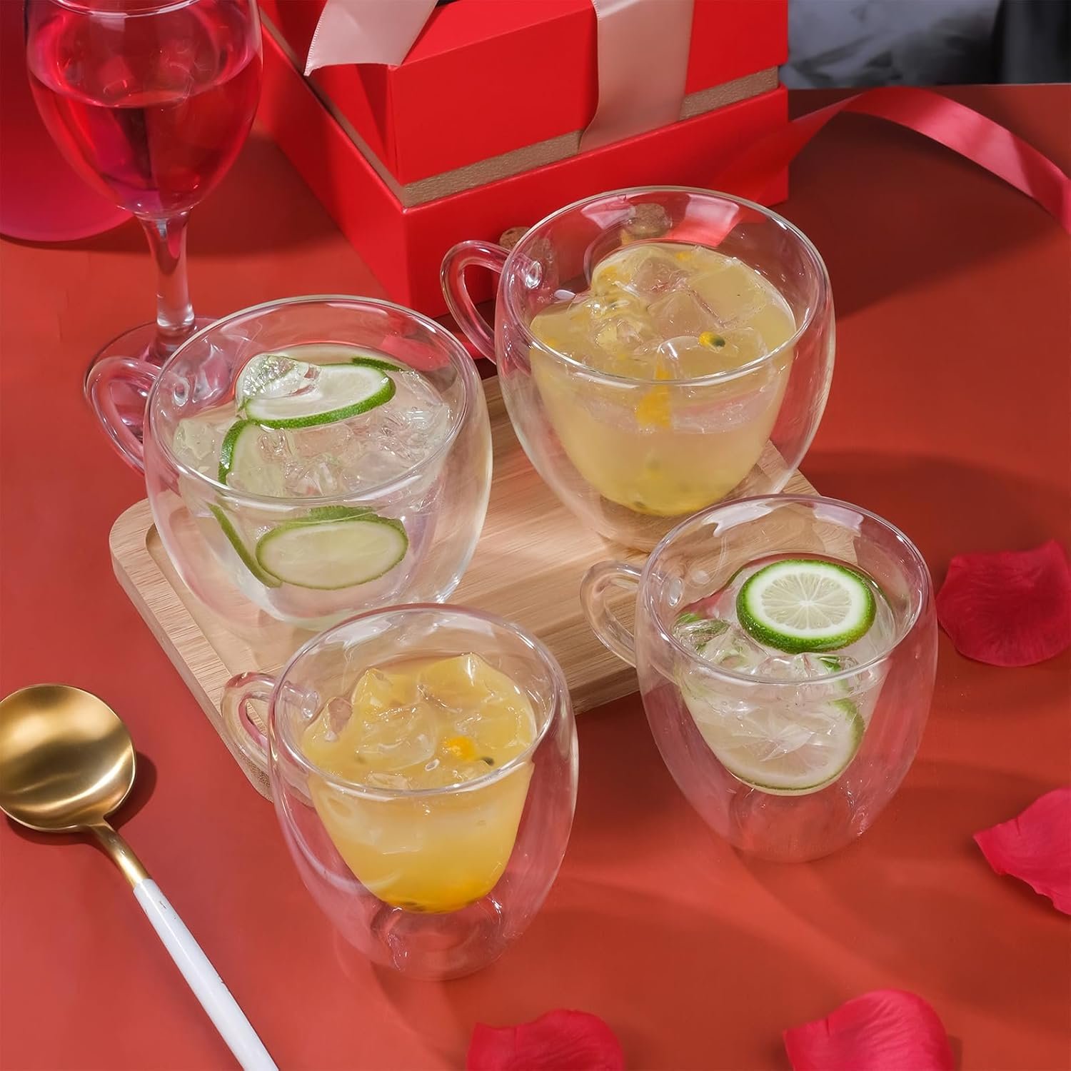 WHJY Double Wall Glass Coffee Mugs,Clear Coffee Cups Clear Unique Coffee Cups Heart Shaped Mug 5 oz Espresso Cups Heart Mugs Set of 2 - Image 7