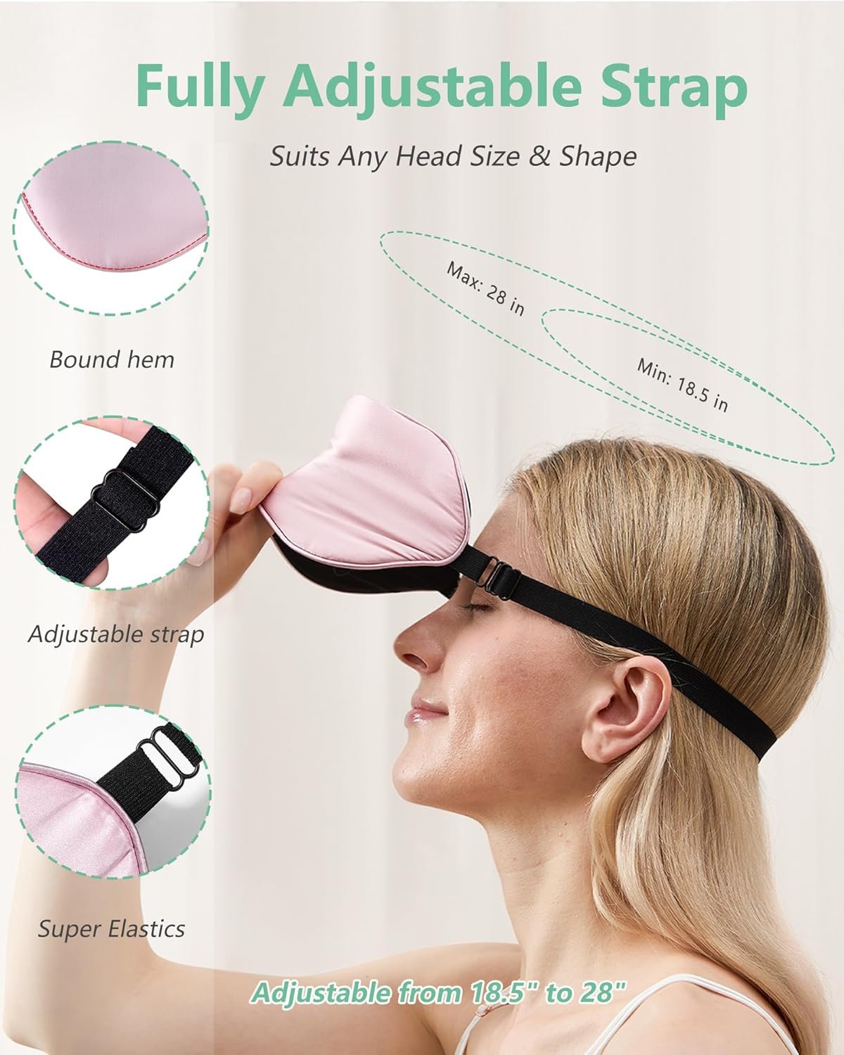 BeeVines 100% Real Mulberry Silk 2 Pack Sleep Mask, Natural Pure Silk Eye Masks with Adjustable Strap for Sleeping, 100% Block Light Eye Sleep Shade Cover, Reduces Puffy Eyes Traveling Gifts - Image 5