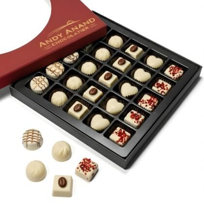 ANDY ANAND CHOCOLATIER Luxury Belgian White Chocolate Truffles - Handmade Assorted Chocolate Flavors - Gourmet Collection with Delectable Ganache - Chocolate Gift Box | Perfect for Chocolate Lovers (24 Pcs)
