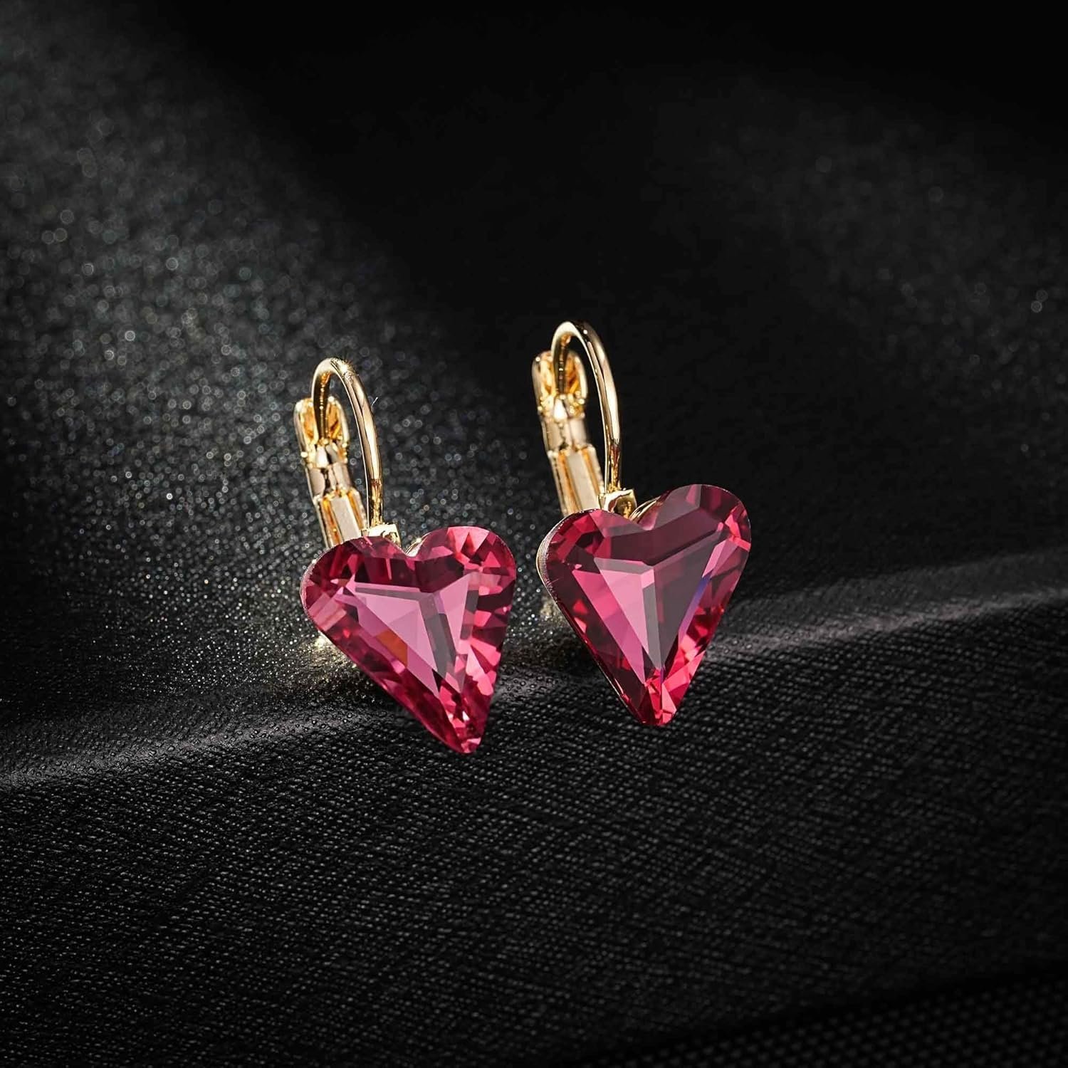 Trendy Austrian Crystal Heart Drop Leverback Earrings for Women 14K Rose Gold Plated Hypoallergenic Jewelry Gifts - Image 5