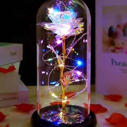Valentines Day Rose Gifts for Her, Birthday Gifts for Women, Eternal Galaxy Crystal Colorful Light Up Rose in A Glass Dome, Flowers for Valentines Gifts for Mom Wife Girlfriend Presents