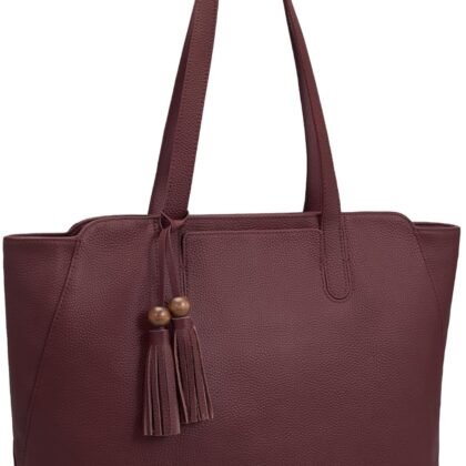 befen Genuine Leather Tote Bag for Women Work, Women's Tote Handbags Shoulder Satchel Purse with Compartments and Tassel