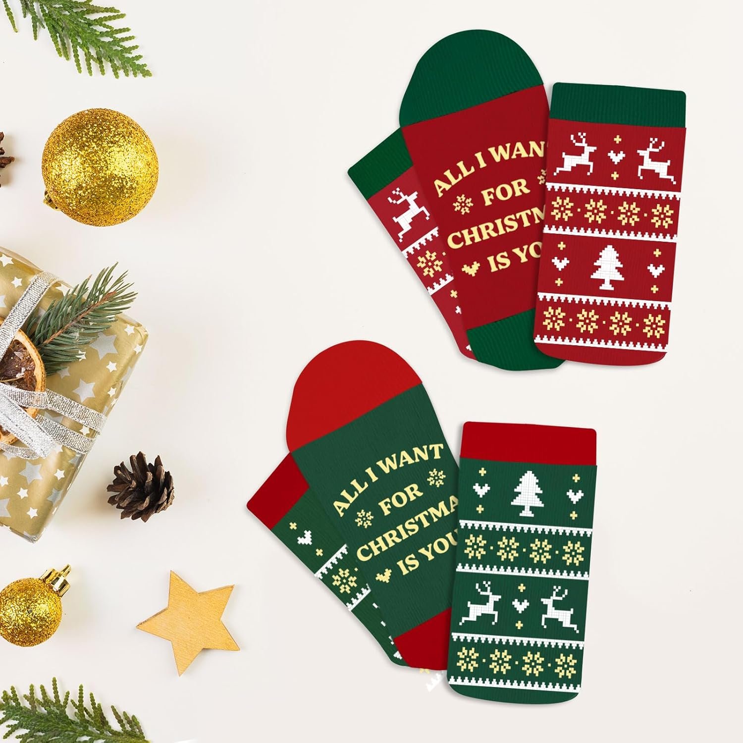 Funny Christmas Socks for Couples, His and Hers Christmas Gifts, Winter Warm Knitted Holiday Sock for Women Men, 2 Pairs Xmas Matching Socks White Elephant Gifts Stocking Stuffers - Image 6