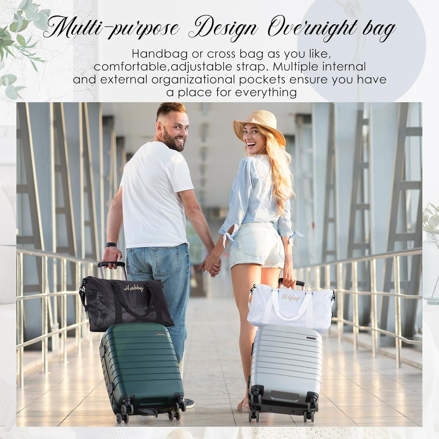 Sanwuta 2 Pcs Couple Duffel Travel Bag Set Wedding Gift Bag for Valentine Bride Groom Honeymoon Travel Bags Gym/weekender Bag(Wifey Hubby) - Image 6