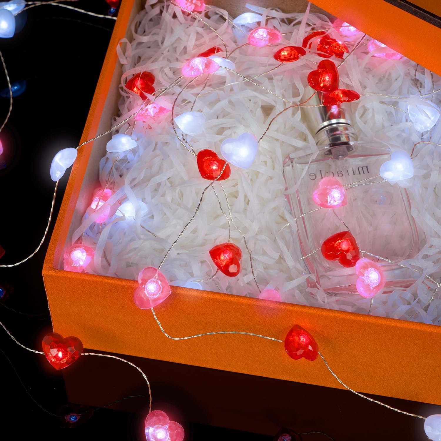 Valentine Day Decorations 13 ft 40 LEDs Red White Pink Heart Shaped Twinkle Fairy String Lights Battery Operated for Kids Wedding Indoor Outdoor Party Valentine's Day Mother's Day Decor with Timer - Image 4