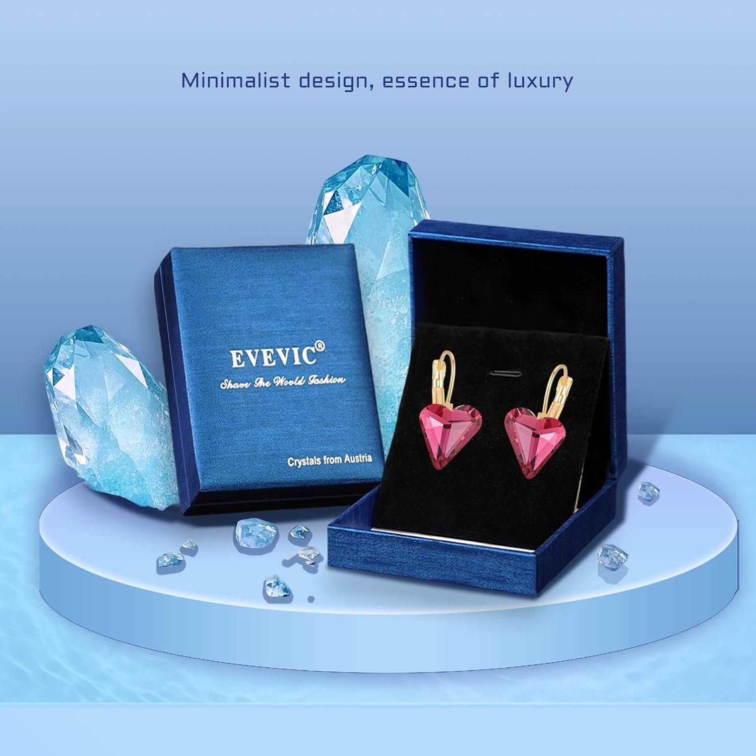 Trendy Austrian Crystal Heart Drop Leverback Earrings for Women 14K Rose Gold Plated Hypoallergenic Jewelry Gifts - Image 7